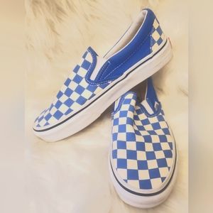 VANS blue checkerboard slip ons 5.5 men's 7 women's shoes